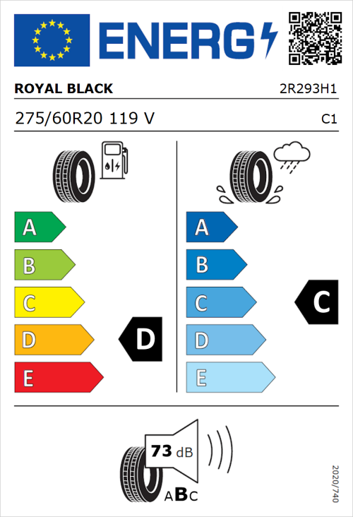 Tyre Label for Royal Black Performance 275/60R20 119V